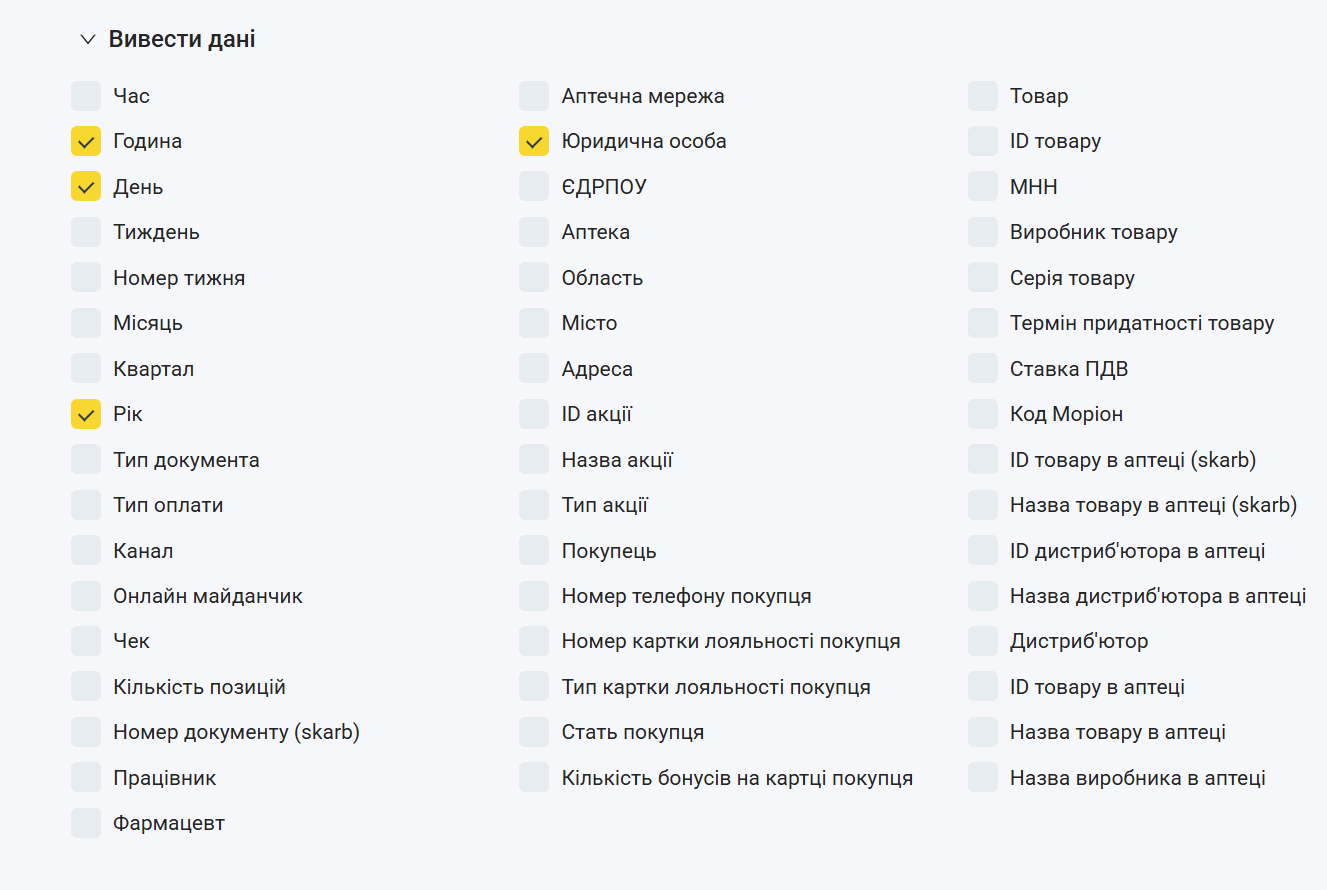 Випадаючий список поля Вивести дані